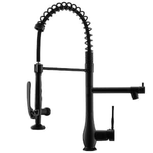 Commercial Single Handle Pull Down Sprayer Kitchen Faucet with Modern Spring Brass Kitchen Sink Faucet in Matte Black