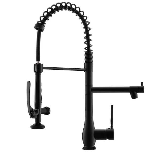 Unbranded Commercial Single Handle Pull Down Sprayer Kitchen Faucet with Modern Spring Brass Kitchen Sink Faucet in Matte Black
