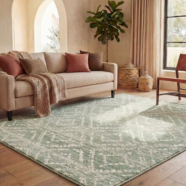 Adirondack 8 ft. x 10 ft. Green/Ivory Multi-Diamonds Area Rug