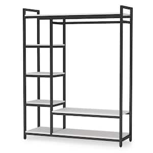 Billie White & Black Armoire w/ 6-Storage Shelves & Beach Industrial Entryway Hall Trees 70.9 in. x 47.3 in. x 15.7 in.