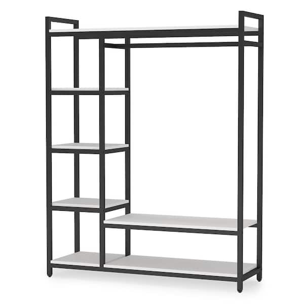 TRIBESIGNS WAY TO ORIGIN Billie White & Black Armoire w/ 6-Storage Shelves & Beach Industrial Entryway Hall Trees 70.9 in. x 47.3 in. x 15.7 in.