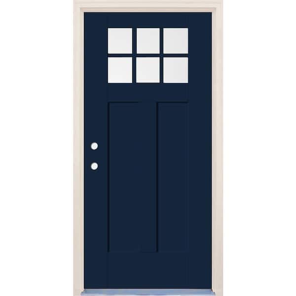 Builders Choice 36 in. x 80 in. Right-Hand Clear Glass Fiberglass Prehung Front Door with 6-9/16 in. Frame and Nickle Hinges