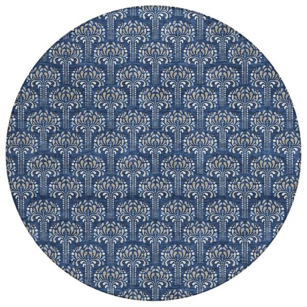 Chantille Machine Washable Indoor/Outdoor Abstract ACN3065 Navy 8 ft. x 8 ft. Round Rug