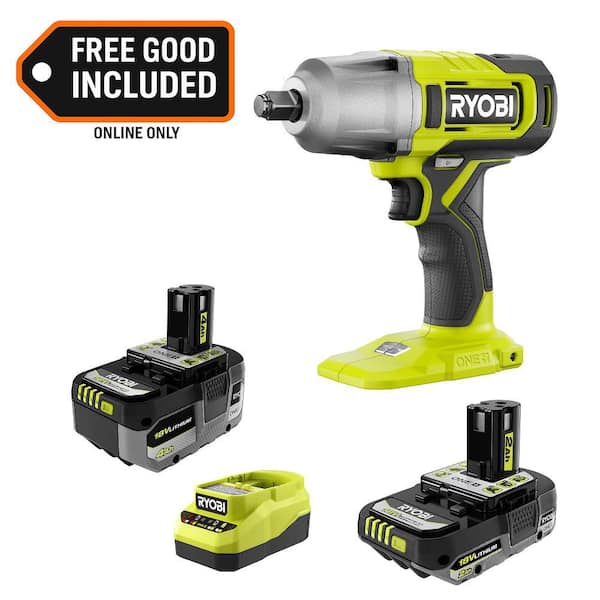 Home Depot: RYOBI ONE+ 18V Lithium Starter Kit w/ (1) 2.0 Ah Battery, (1) 4.0 Ah Battery & Charger w/ ONE+ 18V 1/2 in. Impact Wrench (PSK1212SB-PCL265B)