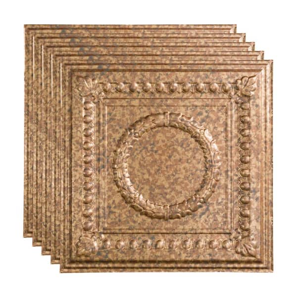 Fasade Rosette 2 ft. x 2 ft. Cracked Copper Lay-In Vinyl Ceiling Tile (20 sq. ft.)