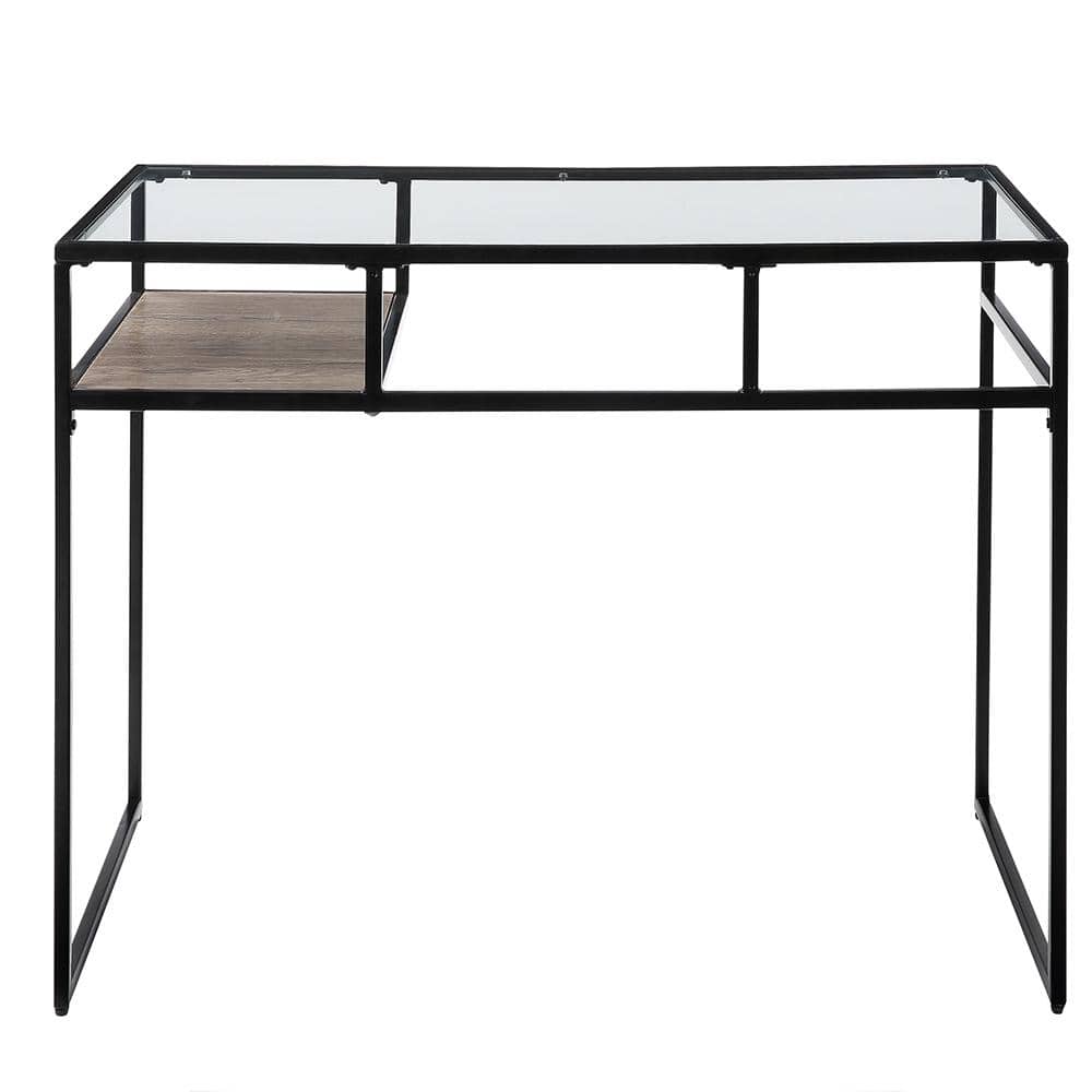 Romina 52'' Black Glass-Top Occasional Table with Espresso X-Shaped Base