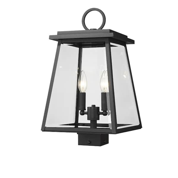 Unbranded Broughton 2-Light Black Aluminum Hardwired Outdoor Weather Resistant Post Light with No Bulbs Included