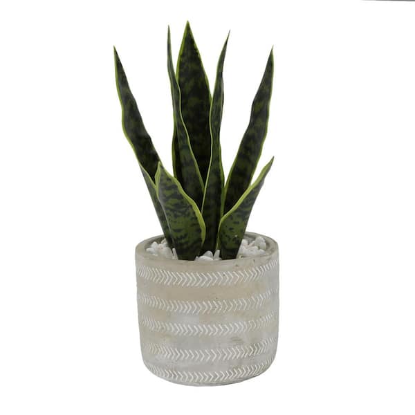 Flora Bunda 12 in. Artificial Snake Plant in 4.75 in. Artificial Arrow Cement Planter