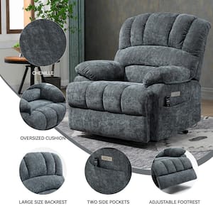 Blue Gray Chenille Power Lift Recliner Chair with 8-Point Vibration Massage and Lumbar Heating