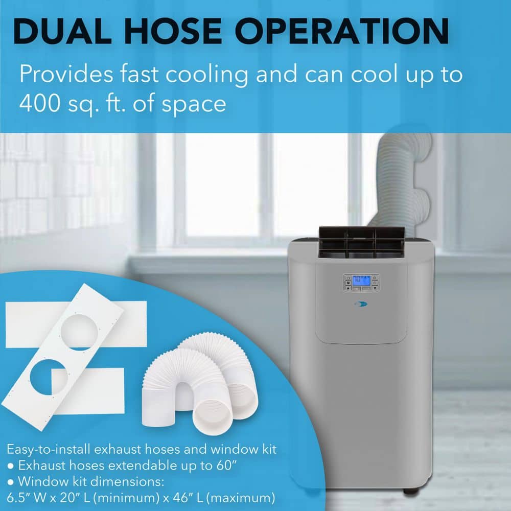 Whynter Gray Dual Hose Portable Air Conditioner with Heater and Remote