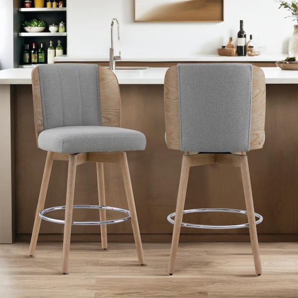Spruce & Spring Lysander 26.4 in. Grey Swivel Counter Height Bar Stool with Fabric Seat, Bentwood Back and Wood Frame (Set of 2)