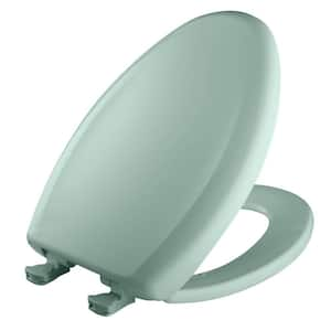 Soft Close Elongated Plastic Closed Front Toilet Seat in Seafoam Removes for Easy Cleaning and Never Loosens