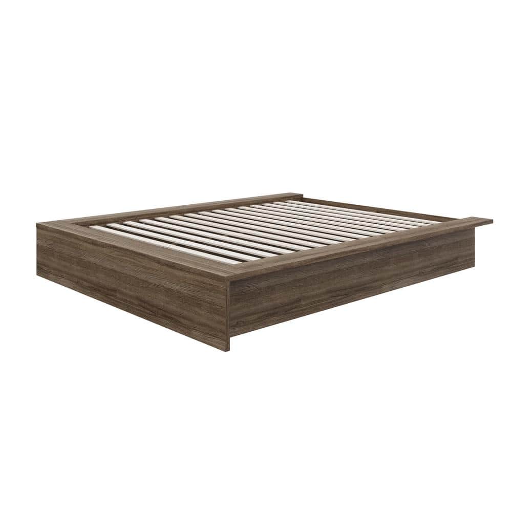 Gray Queen Upholstered Platform Bed with Engineered Wood Frame