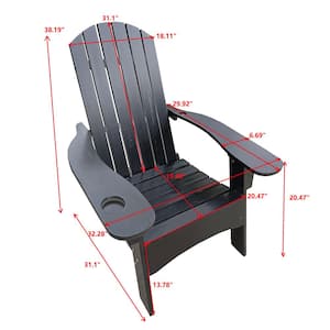 Black Populus Wood Outdoor Adirondack Chair Armchair with Cup Holder and Umbrella Hole for Pool, Garden, Campfire Chair