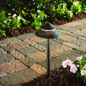 Low Voltage 47 Lumens Textured Bronze Outdoor Integrated LED 2-Tier Landscape Path Light; Weather/Water/Rust Resistant