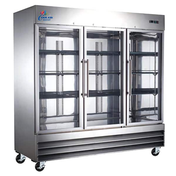 Cooler Depot 80.9 in. W 72 cu. ft. 3 Glass Door Commercial Refrigerator Merchandiser in Stainless Steel