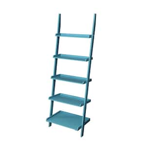 French Country 25 in. W x 72.75 in. H x 15.75 in. D Blue Birch Veneer 5-Tier Bookcase Ladder