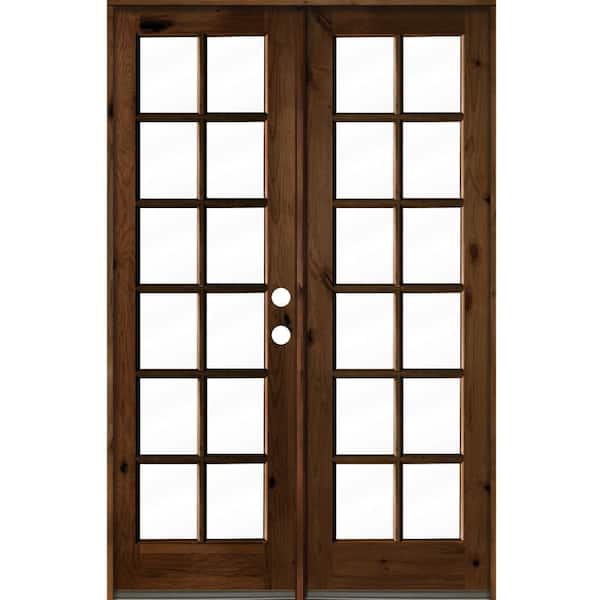 Krosswood Doors 60 in. x 96 in. French Knotty Alder Wood 12-Lite Clear Glass provincial stain Left Active Double Prehung Front Door