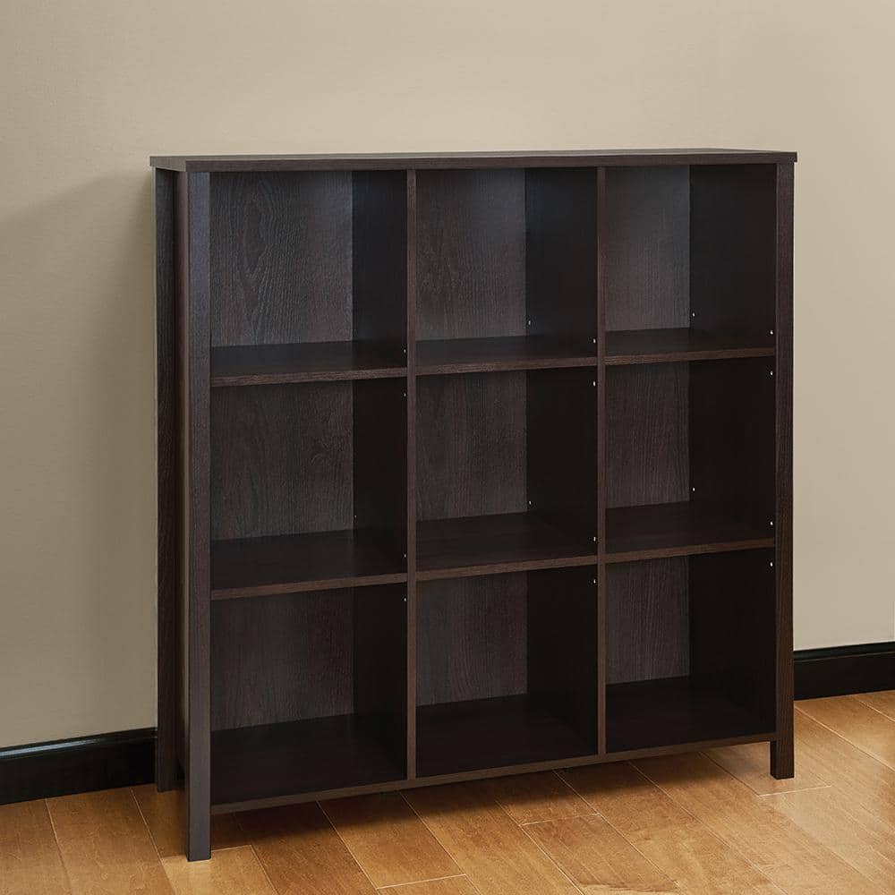 Adjustable Black Walnut 9-Cube Organizer with Doors