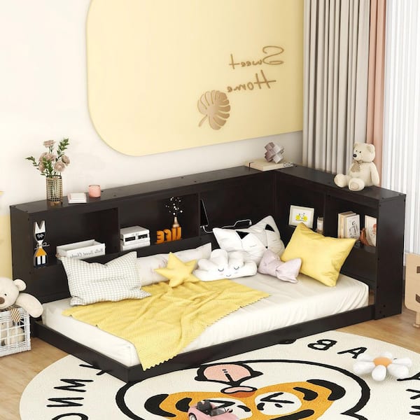 Espresso Twin Size Daybed with Storage Cabinets and USB Ports