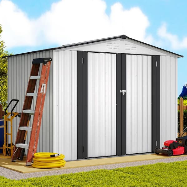 8 ft. W x 6 ft. D Outdoor Metal Storage Shed All Weather Tool Room with 2-Lockable Doors, White (43.23 sq. ft.)
