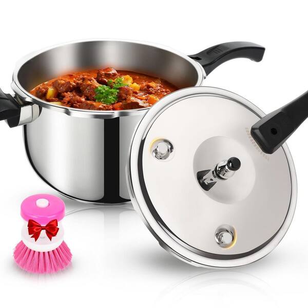 10.6 qt. Thickened Stainless Steel Pressure Cooker with Spring Valve Safeguard Devices, Compatible with Gas & Induction