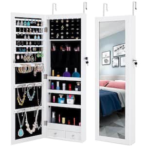 White Fashion Simple Jewelry Storage Mirror Cabinet With LED Lights Can Be Hung On The Door Or Wall