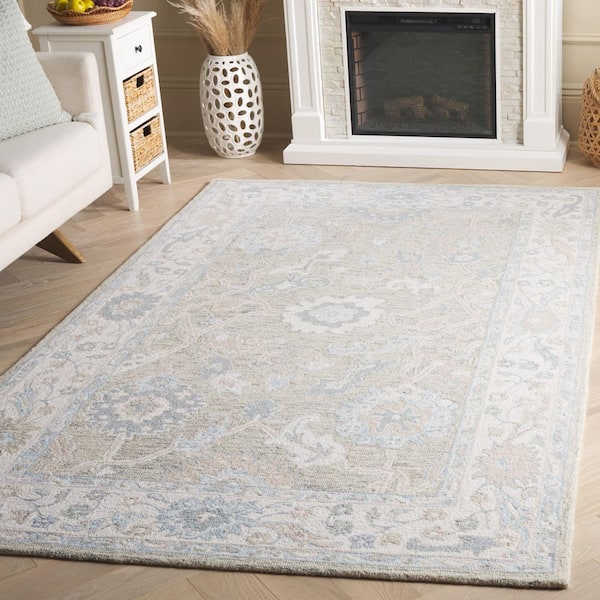 Ebony 2 ft. x 3 ft. Light Gray/Ivory Floral Border Area Rug