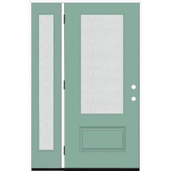 Steves & Sons Legacy 53 in. W. x 80 in. 3/4-Lite Rain Glass RHOS Primed Quarry Finish Fiberglass Prehung Front Door with 14 in. SL