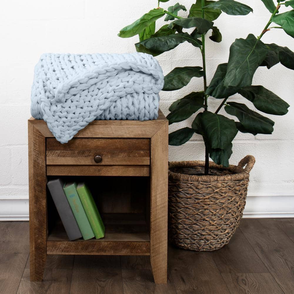 Light Blue Chunky Knit Acrylic Throw Blanket