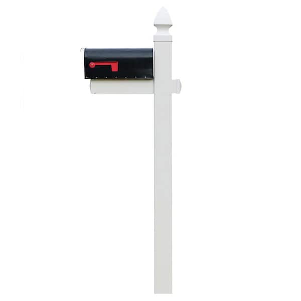 Gardenised Decorative Outdoor Black Metal Mailbox with White Vinyl Post