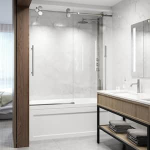 Elan 56 to 60 in. W x 66 in. H Sliding Frameless Tub Door in Stainless Steel with 3/8 in. (10mm) ProtecGlass