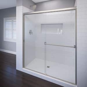 Classic 47 in. x 70 in. Semi-Frameless Sliding Shower Door in Brushed Nickel with Clear Glass