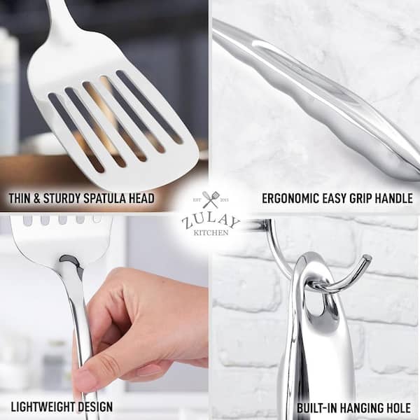Zulay Kitchen Slotted Turner Metal Spatula - Silver