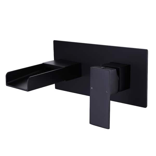 FORCLOVER Single Handle Wall Mounted Bathroom Faucet with Waterfall Flow in Matte Black