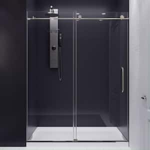 Lone 60 in. W x 76 in. H Sliding Frameless Shower Door in Brushed Nickel with Handle