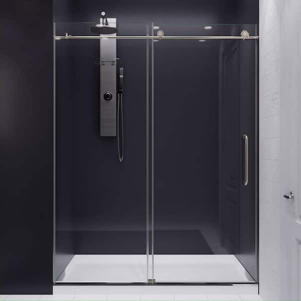 ANZZI Lone 60 in. W x 76 in. H Sliding Frameless Shower Door in Brushed Nickel with Handle