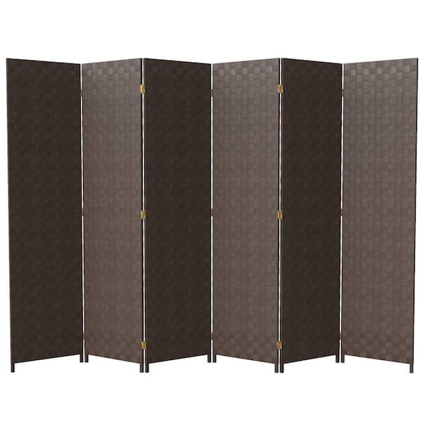 6 ft. Dark Brown Tall Woven Fiber Outdoor All Weather Room Divider 6-Panel