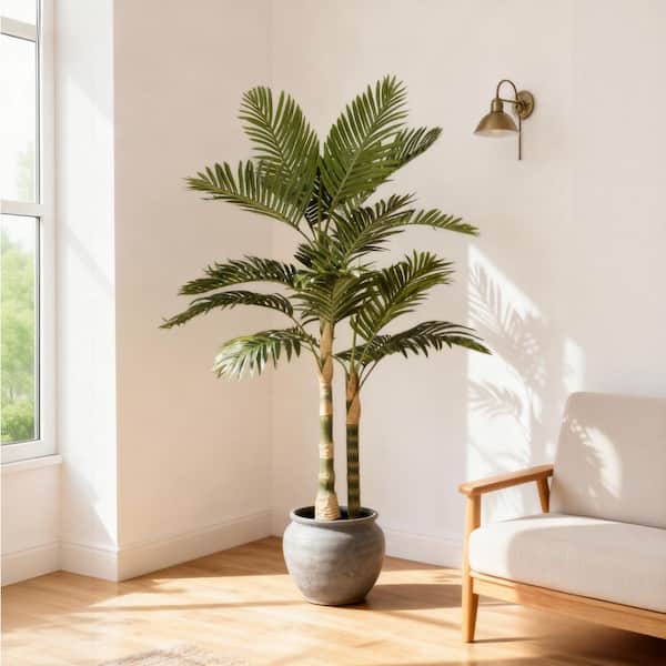 5ft. Artificial Palm Tree in Plastic Pot, Artificial Decorative Tree, Realistic Faux Indoor/ Outdoor Tree, Faux Palm