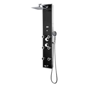 51 in. 6- -Jet Full Body Shower System Panel with Rainfall Shower Head Hand Shower Tub Spout LED Display in Black