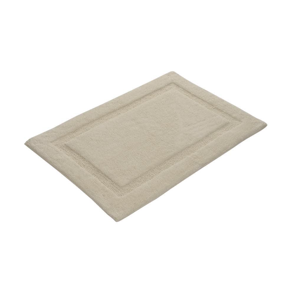 Ivory Cotton Non-Skid Bath Rug Set with Textured Border