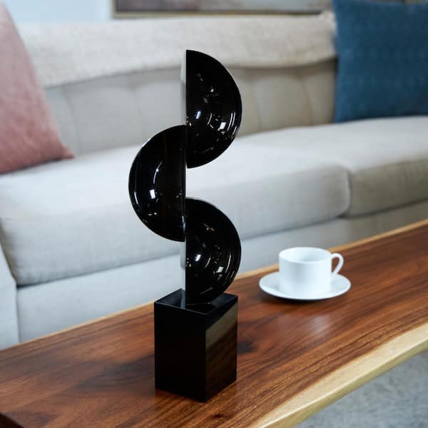Litton Lane 18 in. Black Crystal Abstract 2-T1 Geometric Sculpture with Stacked Semi Circles