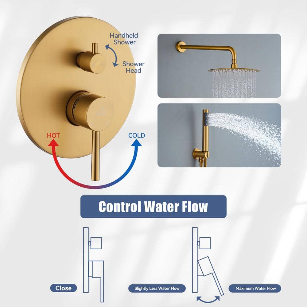 Brushed Gold Stainless Steel Wall Mounted Rain Shower System