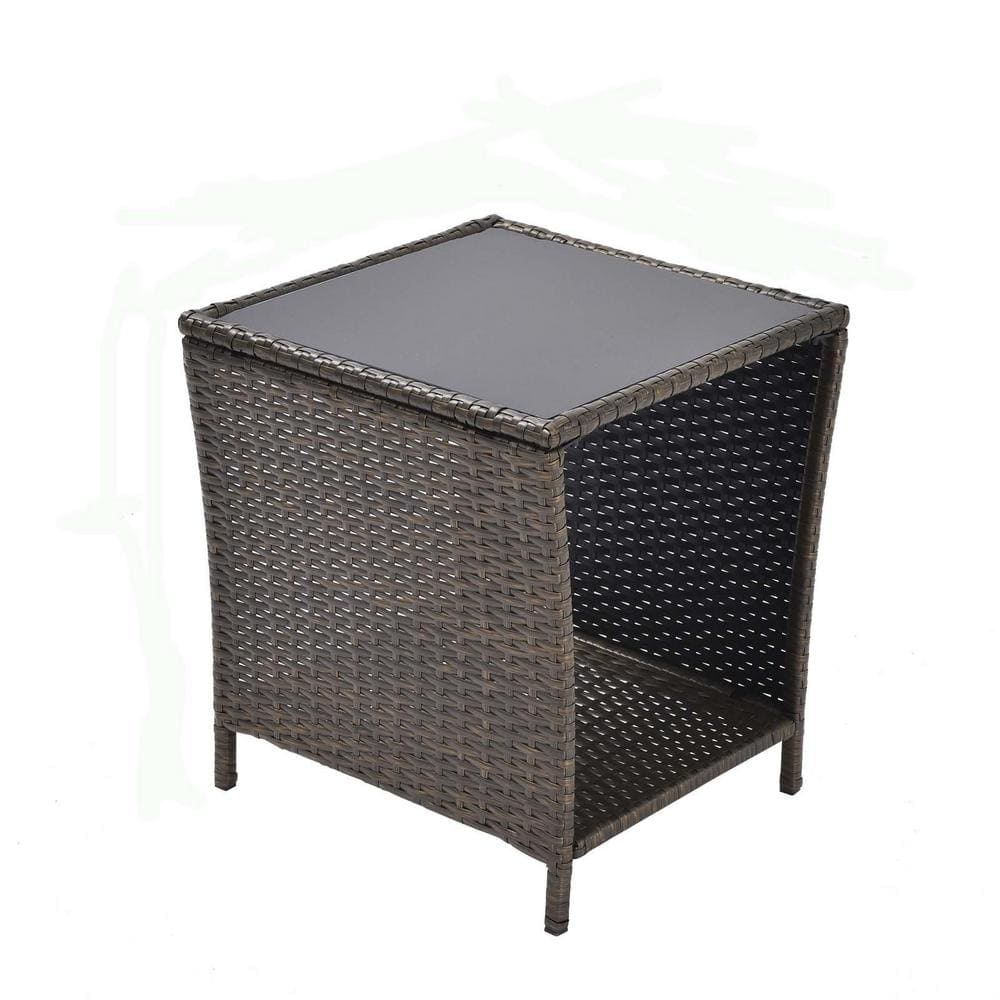 Black Rattan Square Outdoor Coffee Table with Storage Shelf
