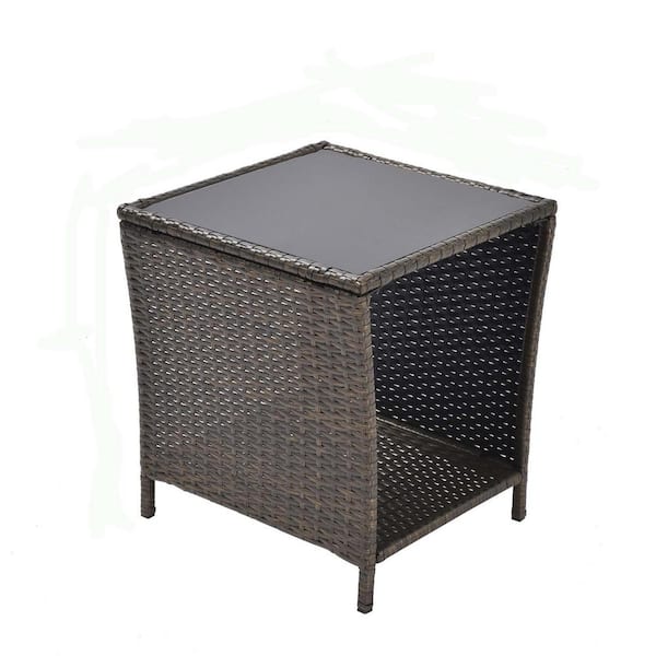 Unbranded Black Rattan Square Outdoor Coffee Table with Storage Shelf