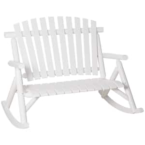 White Wood Outdoor Rocking Chair, Rocker with Slatted Design, High Back for Backyard, Garden