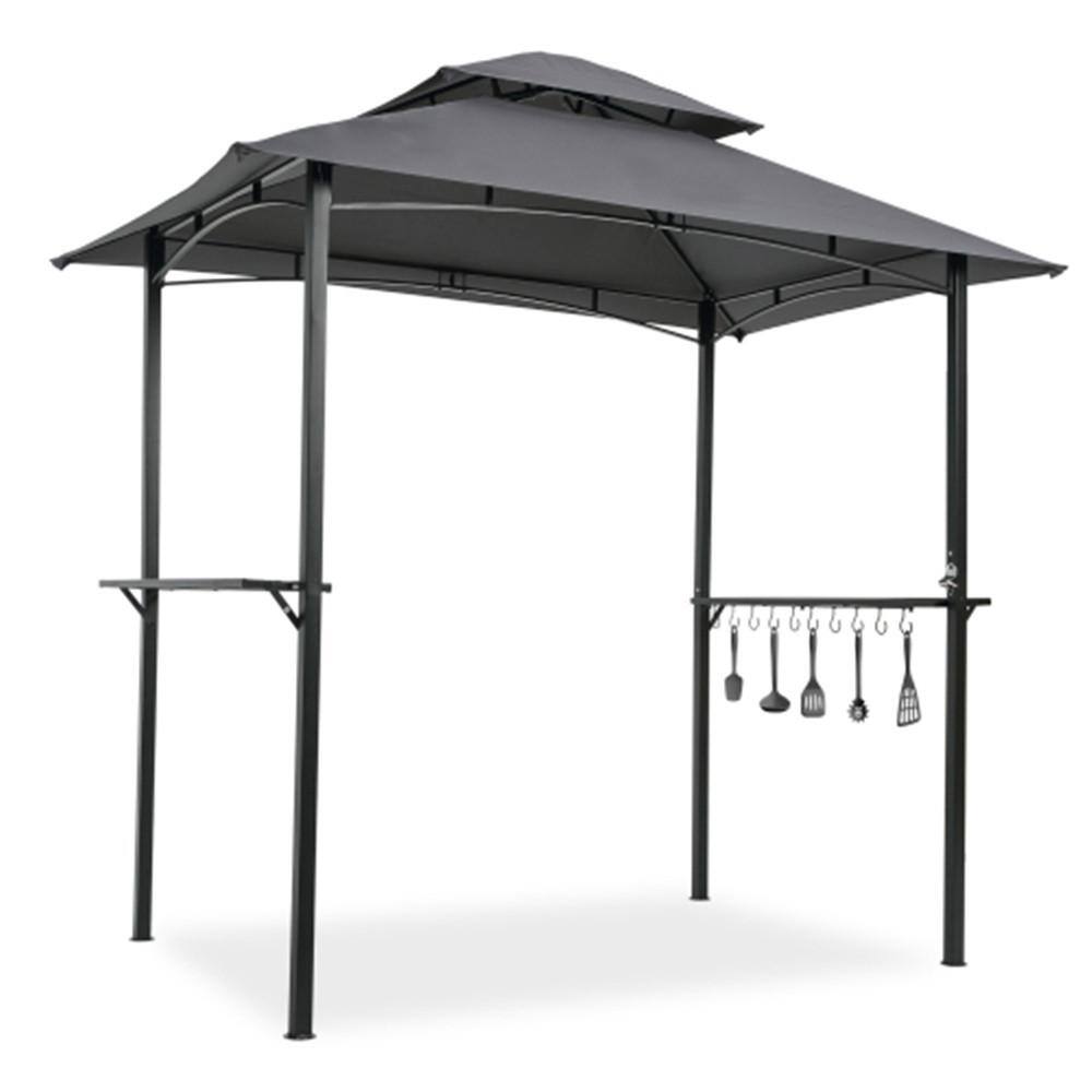 8 ft. x 5 ft. Outdoor Grill Gazebo Black Steel Frame and Gray Double Tier Soft Top Canopy with Hook and Bar Counters price history on PriceWatchPro