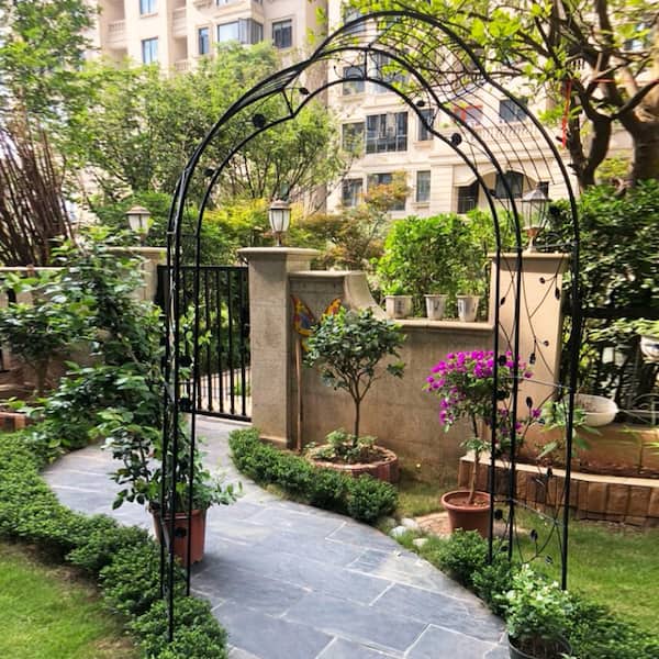 AUTMOON 98 in. Metal Garden Arch Trellis Assemble Freely with 8-Styles, Climbing Plants Support Wedding Archway, Black