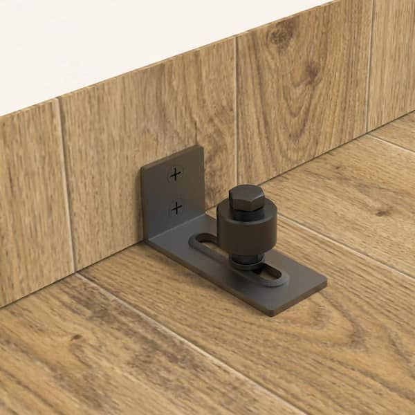 3.66 in. Black Steel Adjustable Heavy-Duty Sliding Barn Door Floor Guide Hardware (2-Pack) (Model 3) 3.66 in. Black Steel Adjustable Heavy-Duty Sliding Barn Door Floor Guide Hardware (2-Pack) (Model 3)