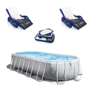Prism 20 ft. x 10 ft. Oval 48 in. D Metal Pool with Inflatable Loungers (2-Pack) and Inflatable Cooler